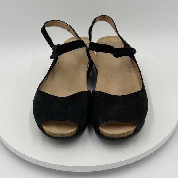 Dansko Marcy Casual Peep Toe Wedge Slingback Sandals Black Nubuck Women’s 39 - Picture 3 of 8